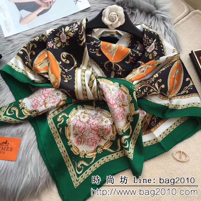 HERMES愛馬仕經典款 2018專櫃新品真絲緞面燙金大方巾 LLWJ7708